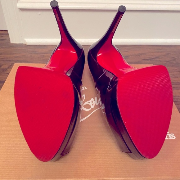 Christian Louboutin Palais Royal 140 Patent Ruby Red PeepToe Pumps - Picture 10 of 15